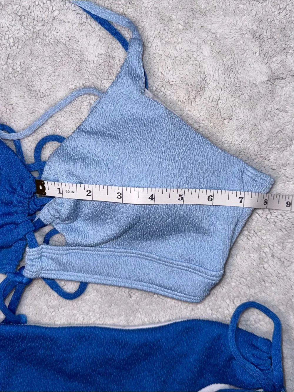 B2prity Two Tone Blue Bikini Set Textured Halter Tie Side Swimwear